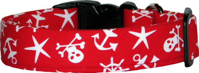 Red Nautical Pirates Dog Collar